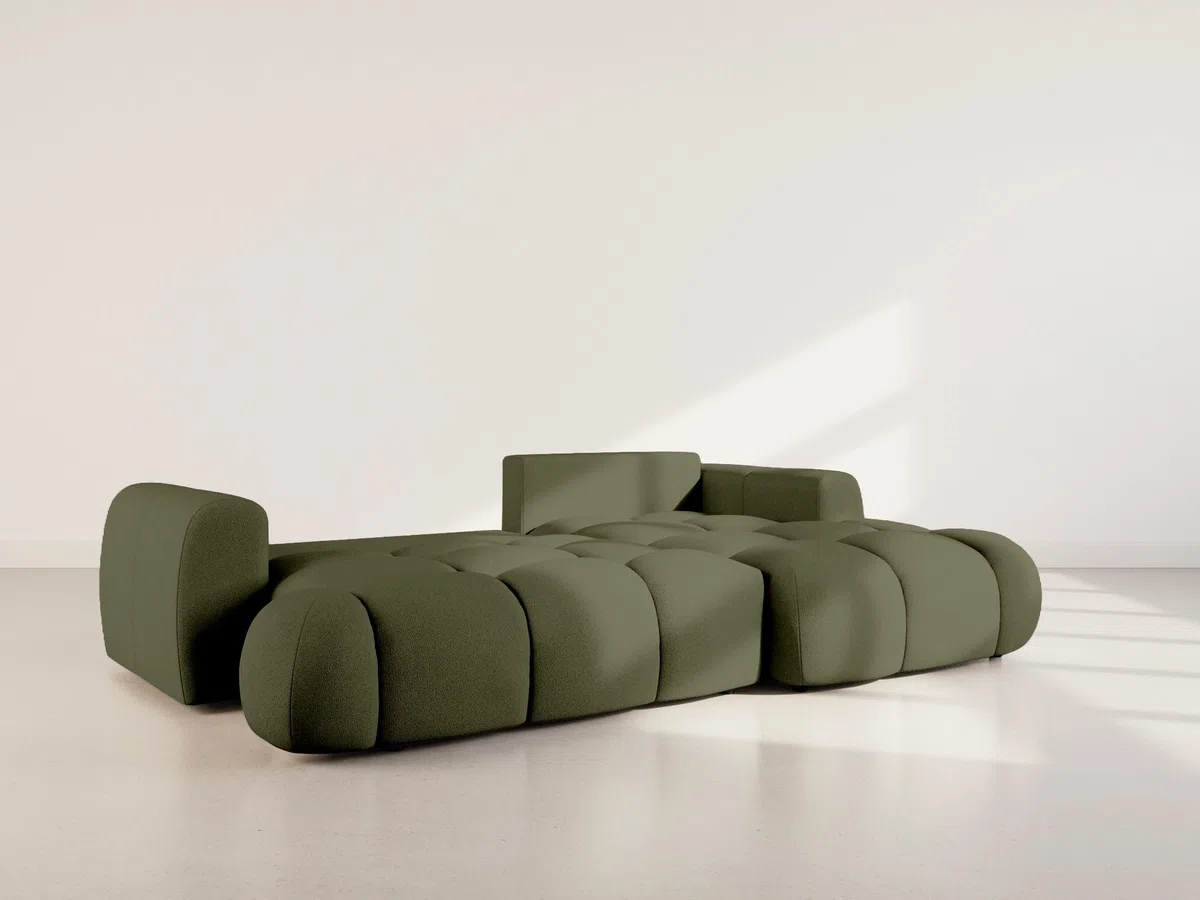 Bestmobilier - Yulin - Canapé d'angle Droit 4 Places Convertible avec Coffre en Tissu Bouclette, Vert