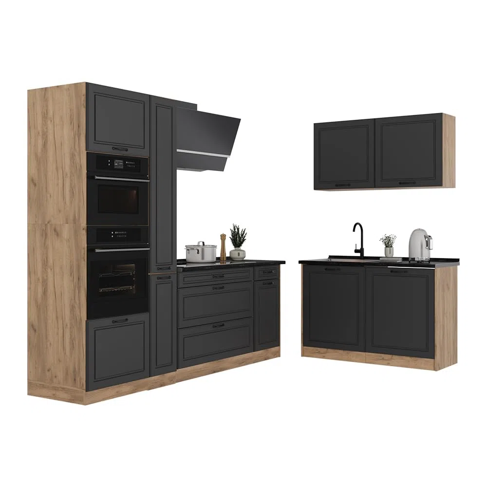 Vicco Cuisine en Angle R-Line, Anthracite Campagne/Chêne doré 230 x 120 cm