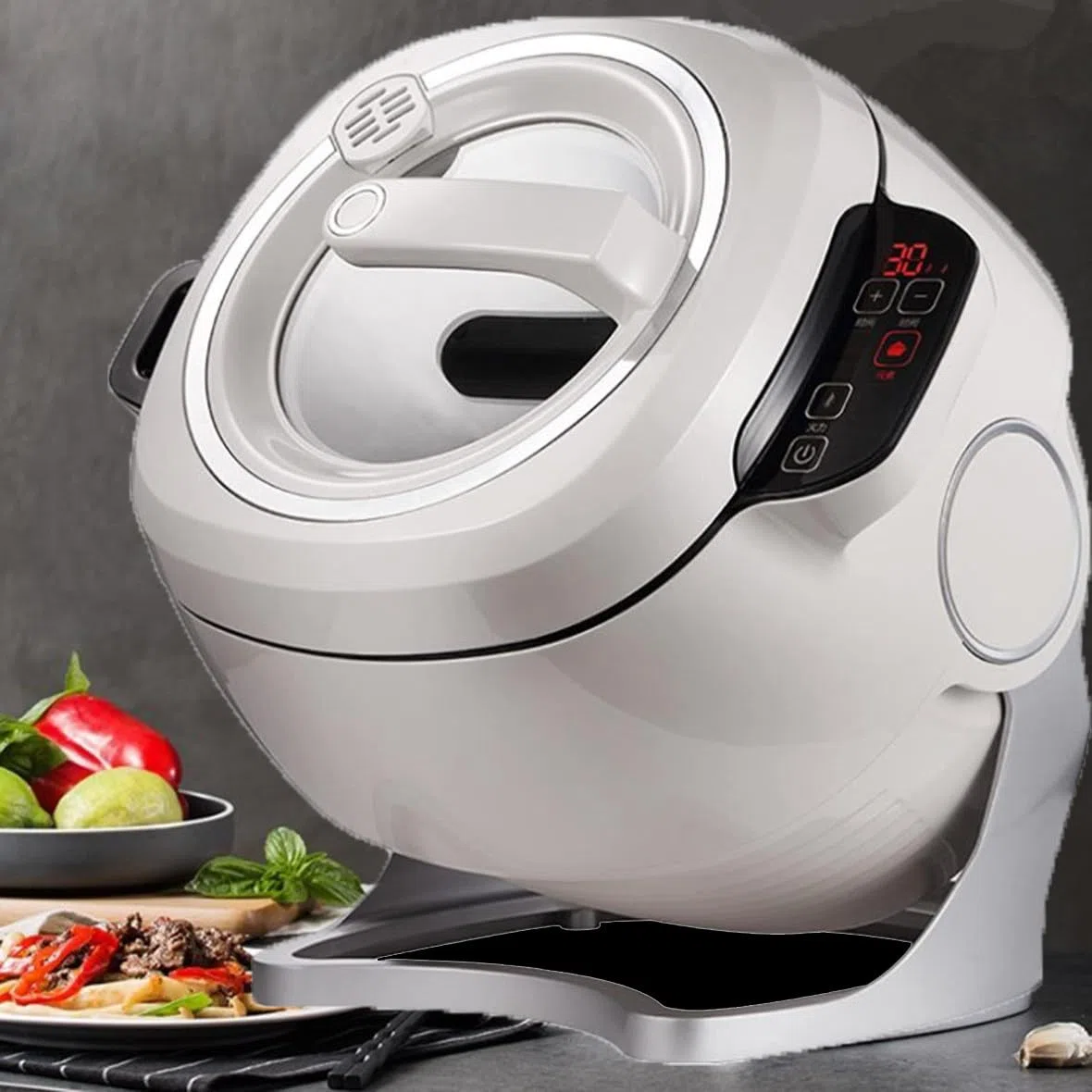 Machine De Cuisson Automatique, 2000 W, 6 L, Wok pour Riz Frit, Démarrage Intelligent en Un Clic, Trois Vitesses Réglables, Rotation Automatique À 360°