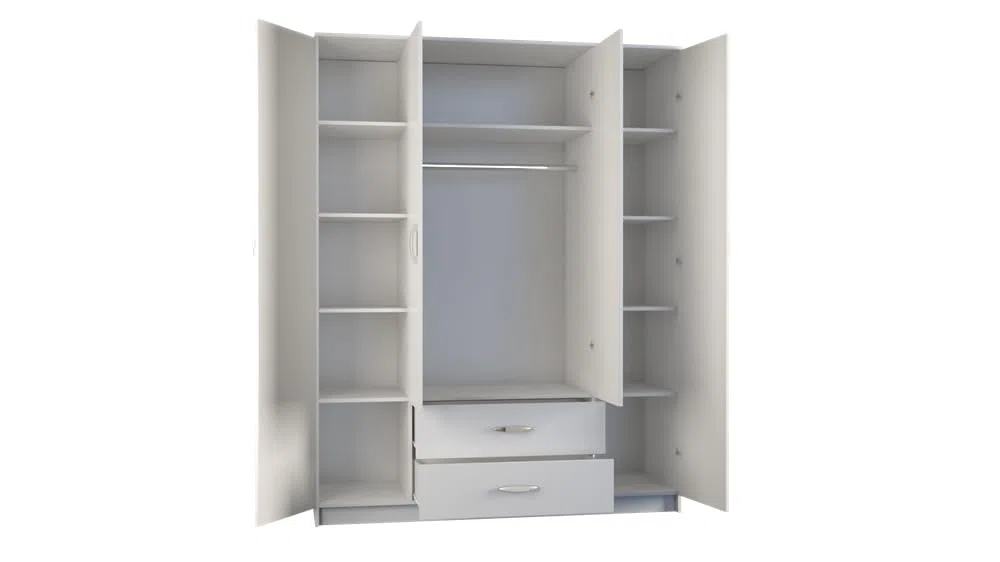 VBChome Armoire 160 x 52 x 205 cm - Blanc - 4 portes - 2 tiroirs - Miroir - Armoire de couloir - Armoire de salon - Avec miroir - 160 x 52 x 205 cm
