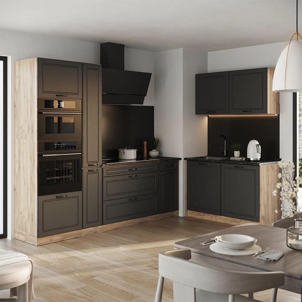 Vicco Cuisine en Angle R-Line, Anthracite Campagne/Chêne doré 230 x 120 cm
