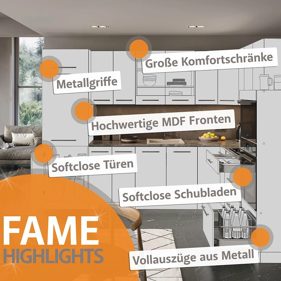 Vicco Cuisine Fame-Line, Chêne Vert et Or/chêne doré, 300cm