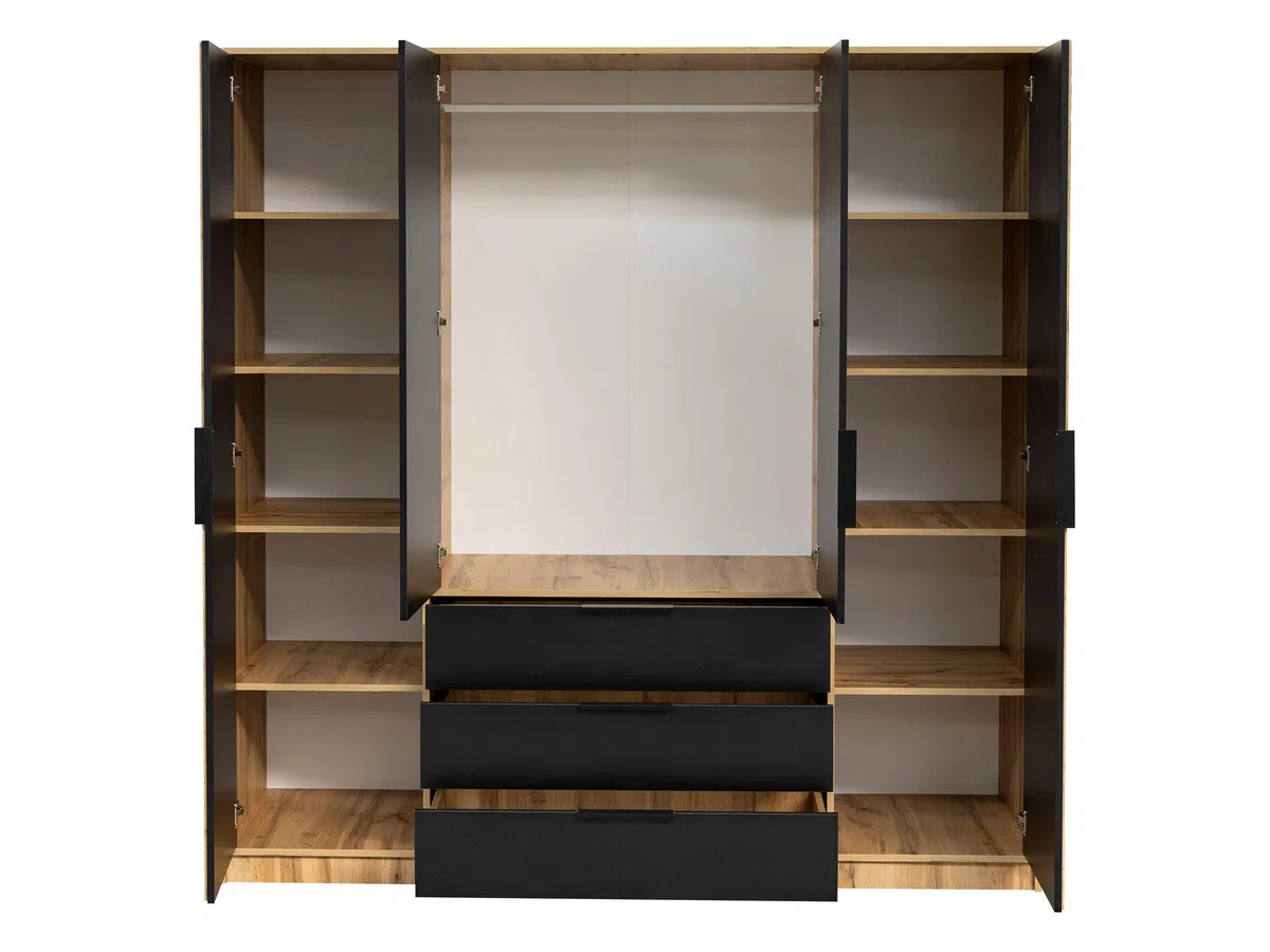Mirjan24 Armoire à portes battantes Bado Lux 4D avec miroir (chêne Wotan