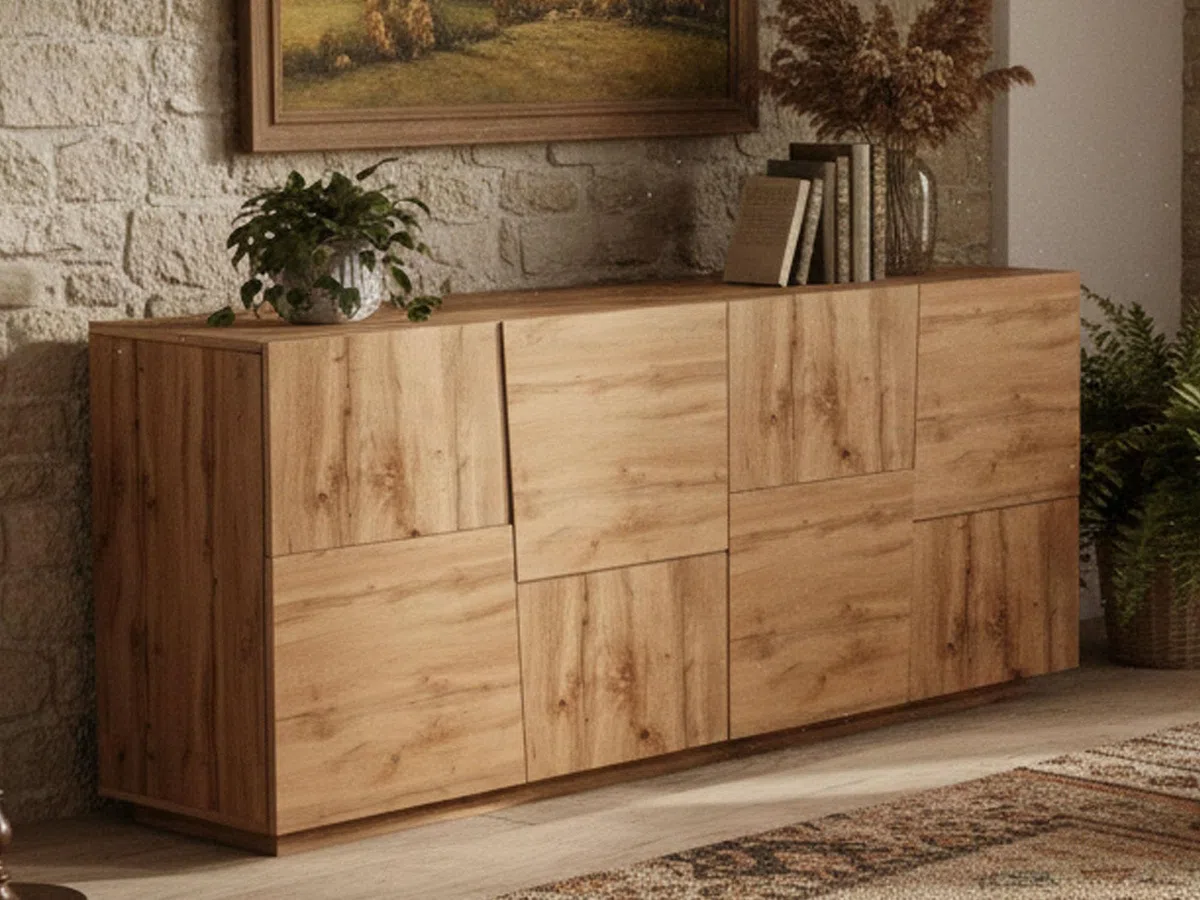 Dmora - Buffet Yago de Salon Moderne Avec 4 Portes, 200x44h86 cm, Chêne