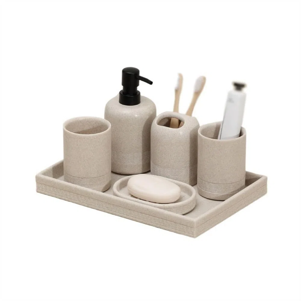 Preuve de Fuite Ensemble de Distributeur de Savon de Luxe léger, gobelet de Lavage, Porte-Brosse à Dents, Ensemble de Plateau de Lavage de Salle de Bain Haut de Gamme