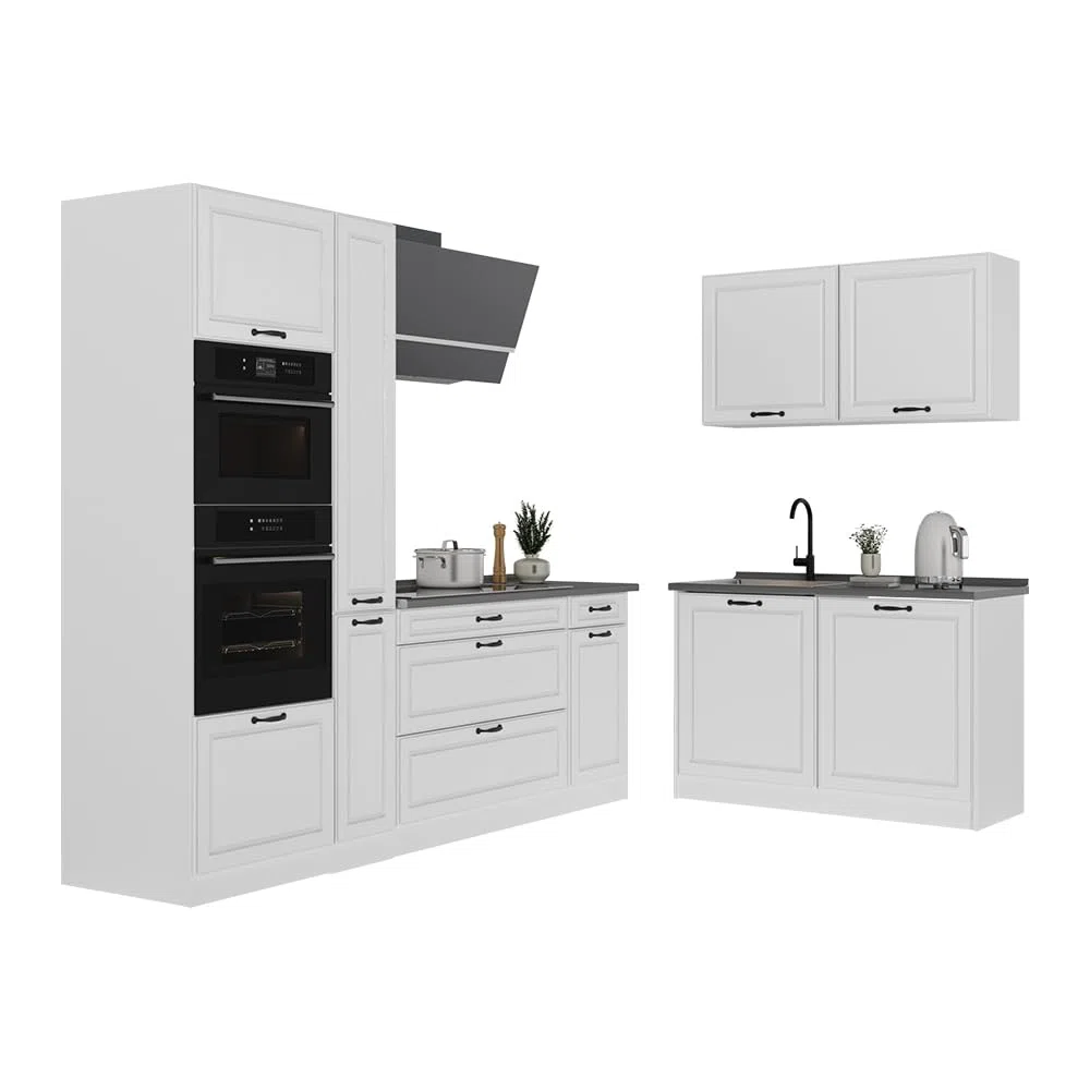 Vicco Cuisine en Angle R-Line, Blanc Campagne/Blanc 230 x 120 cm