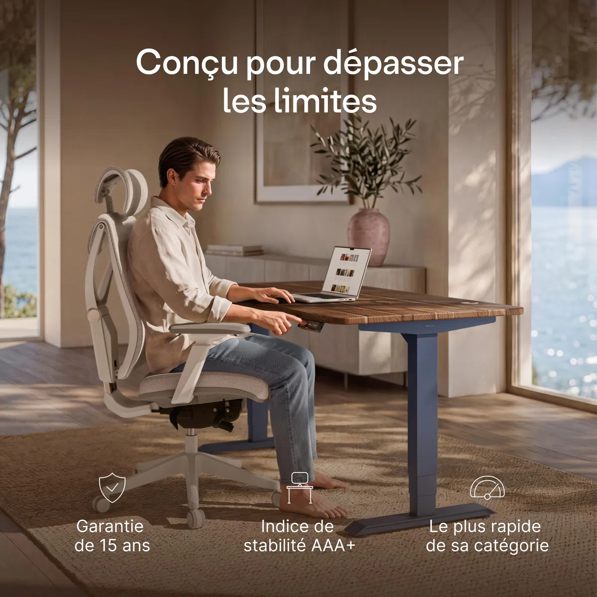Desktronic Bureau Assis-Debout Électrique – Plateau de Table en Bois Massif – Hauteur Réglable et Stabilisée – Commande Tactile avec Mémoires – Ports USB Intégrés – Tableau Assis-Debout 180x80cm