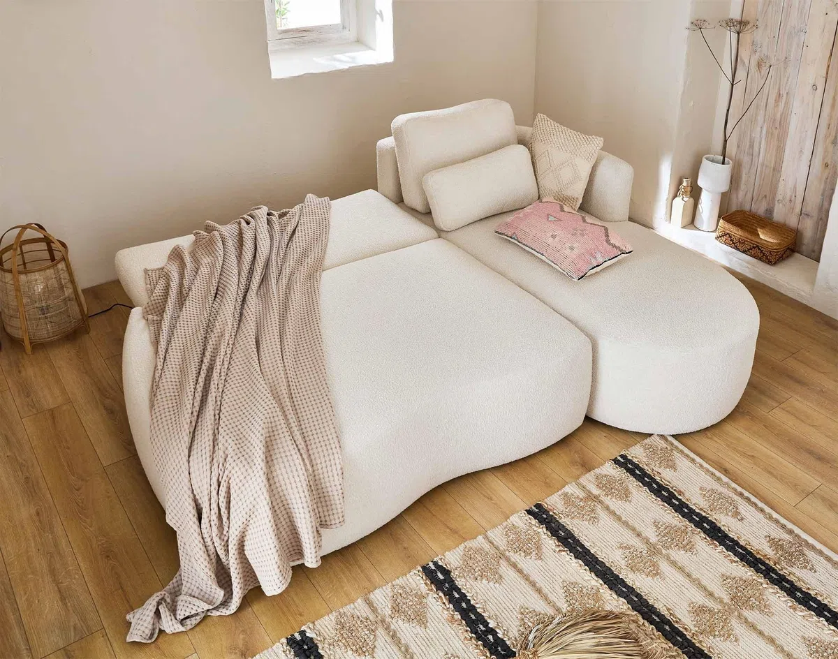 Lisa Design Mahina - canapé d'angle Droit - 4 Places - Convertible avec Coffre - en Tissu Bouclette