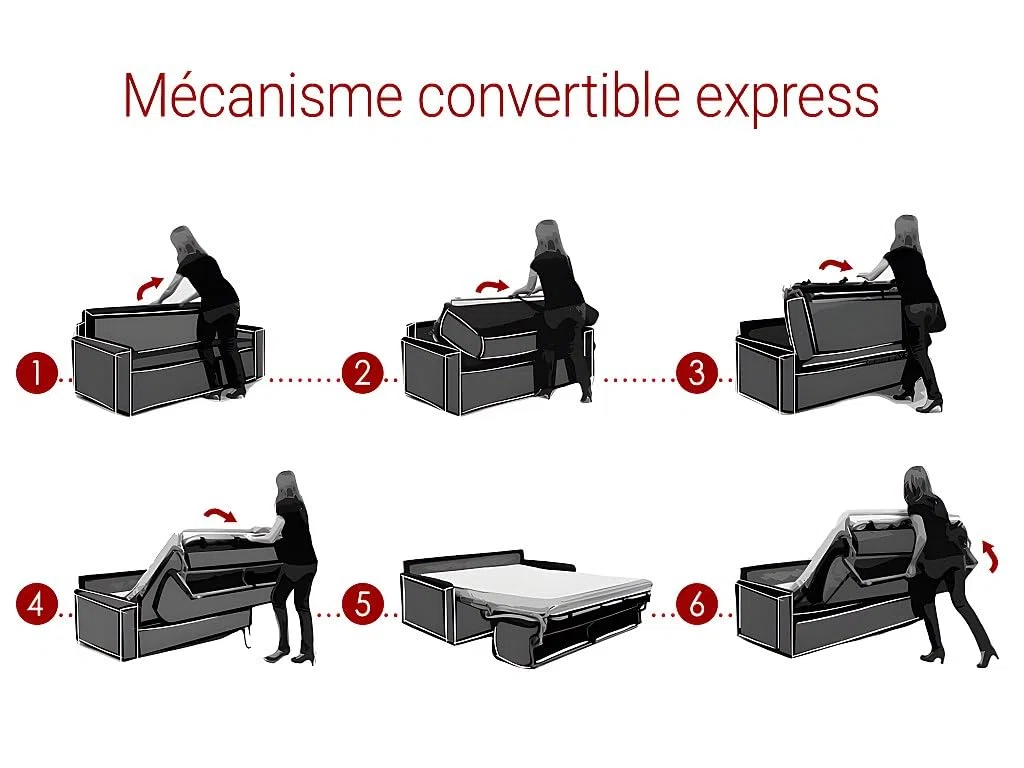 Vente-unique - Canapé 3 Places Convertible Express en Simili Noir - Couchage 140 cm - Matelas 14 cm CALIFE