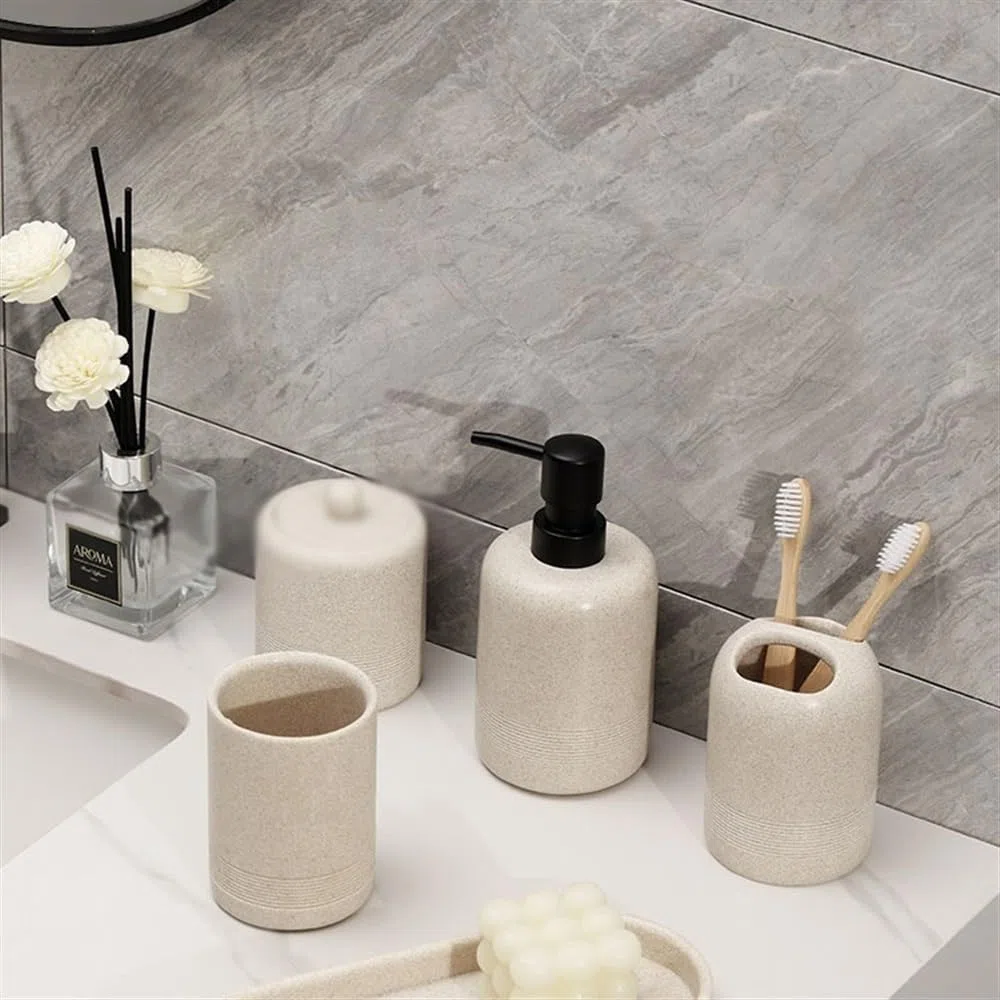 Preuve de Fuite Ensemble de Distributeur de Savon de Luxe léger, gobelet de Lavage, Porte-Brosse à Dents, Ensemble de Plateau de Lavage de Salle de Bain Haut de Gamme
