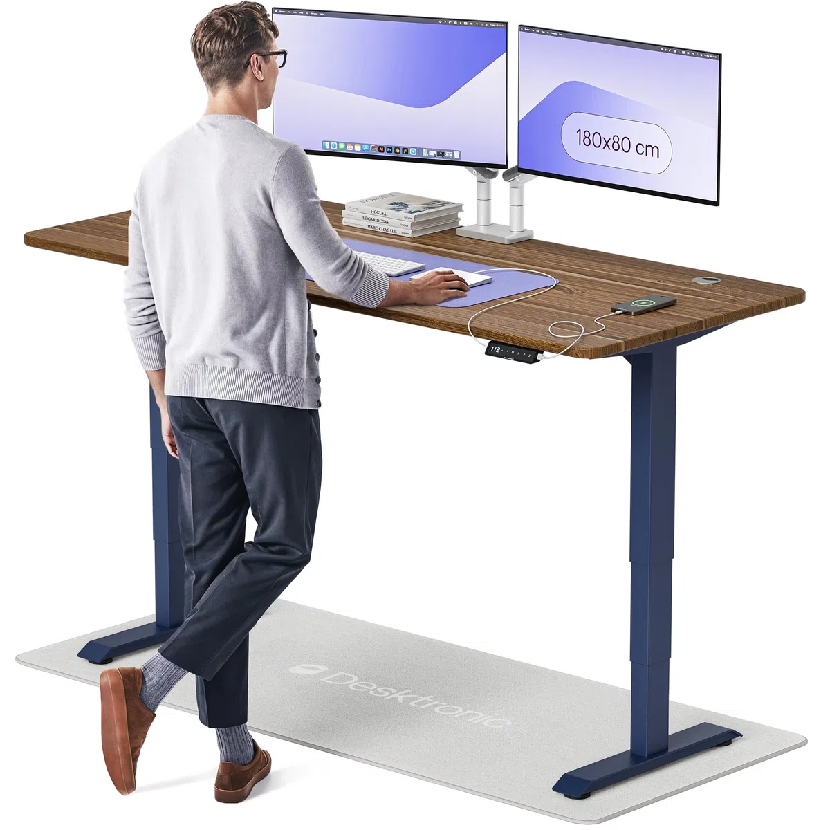 Desktronic Bureau Assis-Debout Électrique – Plateau de Table en Bois Massif – Hauteur Réglable et Stabilisée – Commande Tactile avec Mémoires – Ports USB Intégrés – Tableau Assis-Debout 180x80cm