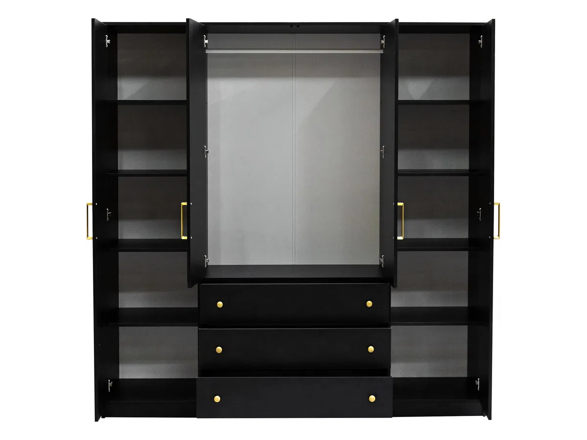 Mirjan24 Raviren Lux 4D Armoire à portes battantes avec miroir, 3 tiroirs et tringle à vêtements, élégante armoire pour chambre à coucher, chambre d'adolescent (blanc)