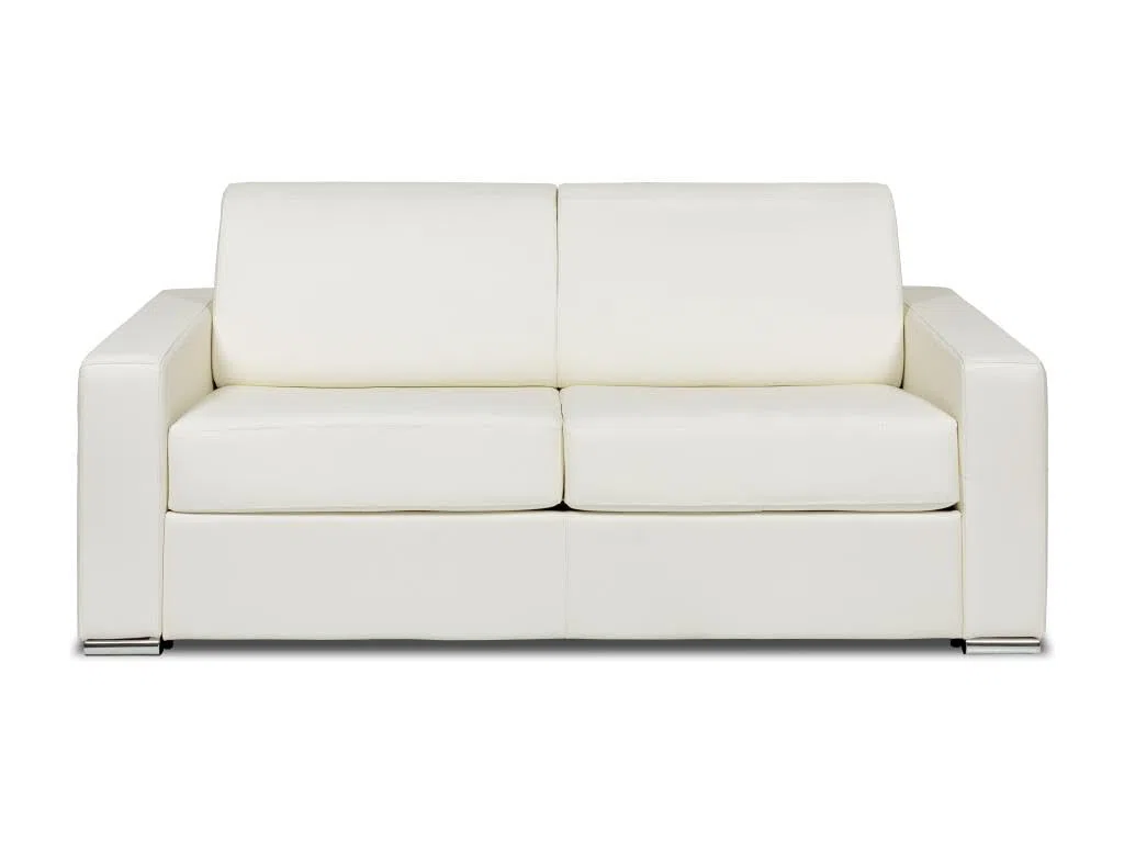 Vente-unique - Canapé 3 Places Convertible Express Cuir de Buffle Blanc - Couchage 140 cm - Matelas 18 cm - CALITO