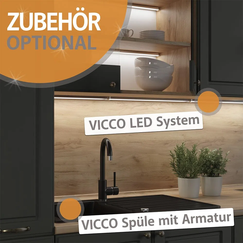 Vicco Cuisine Fame-Line, Blanc Haute Brillance/Anthracite, 380cm