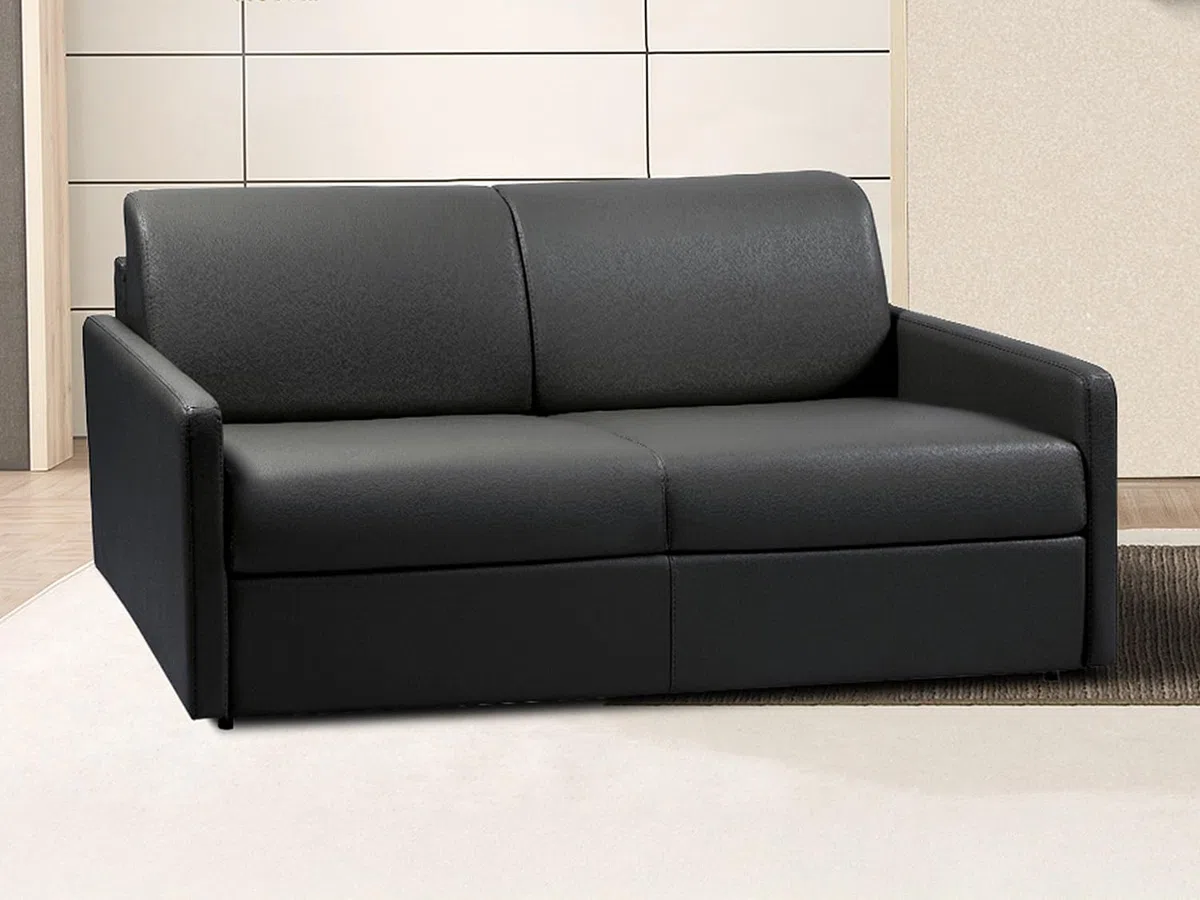 Vente-unique - Canapé 3 Places Convertible Express en Simili Noir - Couchage 140 cm - Matelas 14 cm CALIFE