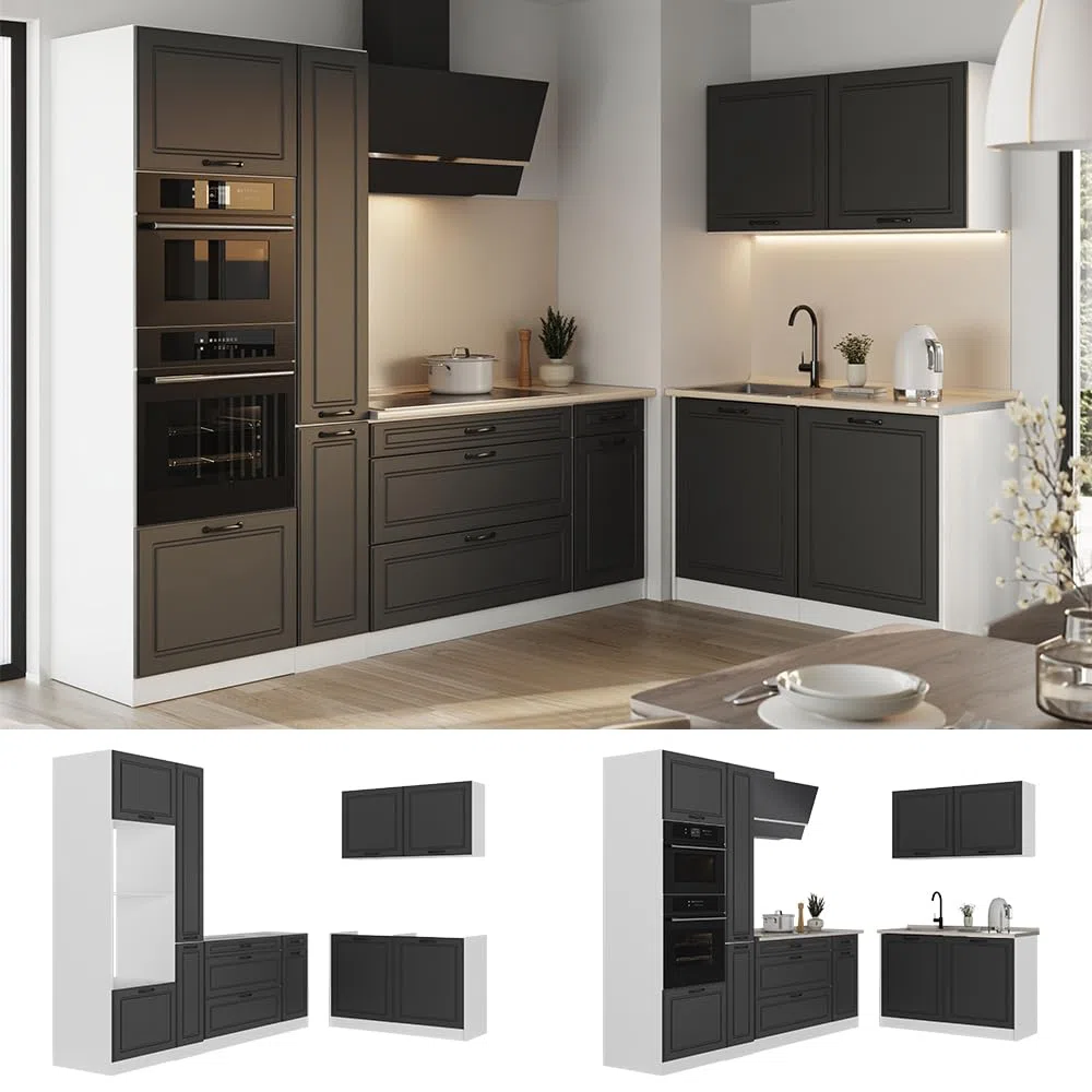 Vicco Cuisine en Angle R-Line, Anthracite Campagne/Blanc 230 x 120 cm