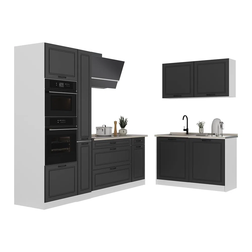 Vicco Cuisine en Angle R-Line, Anthracite Campagne/Blanc 230 x 120 cm