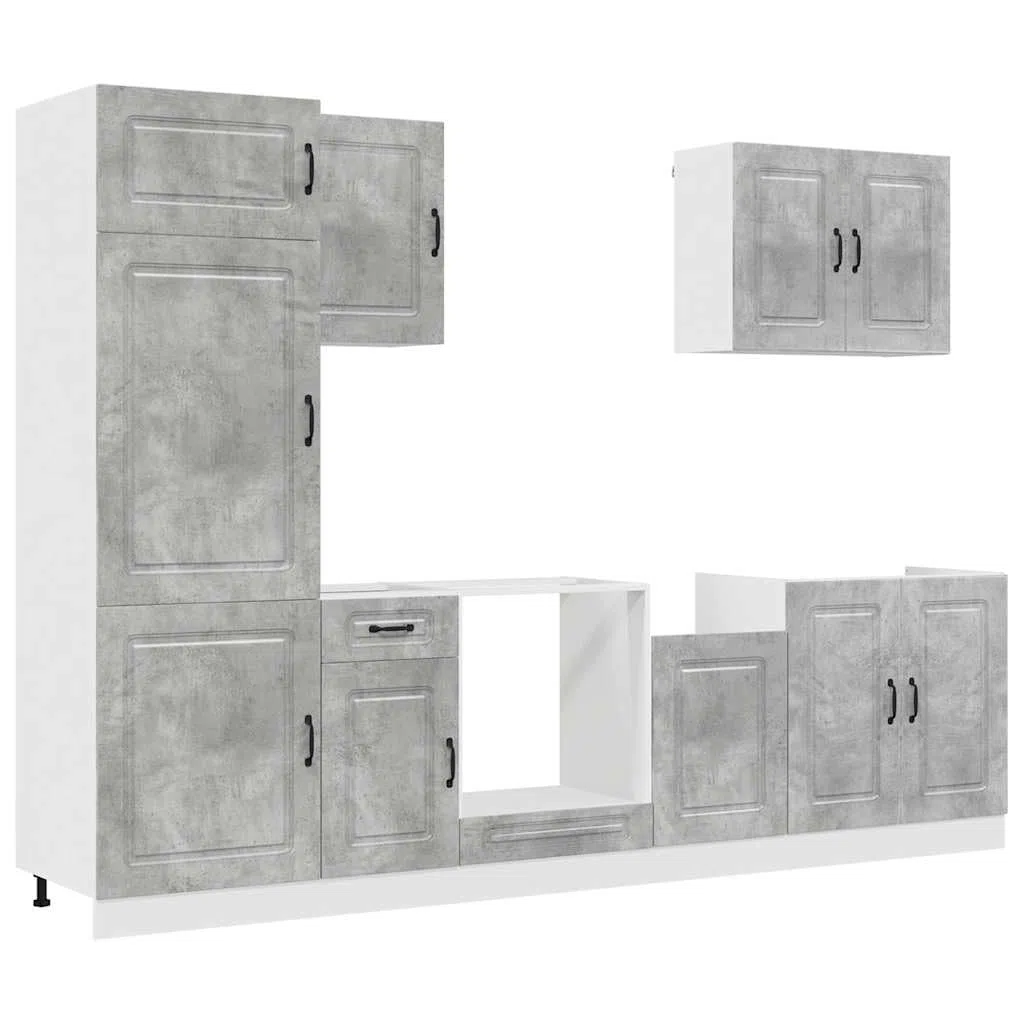 Ensemble de meubles de cuisine 7 pièces Kalmar gris ciment aggloméré