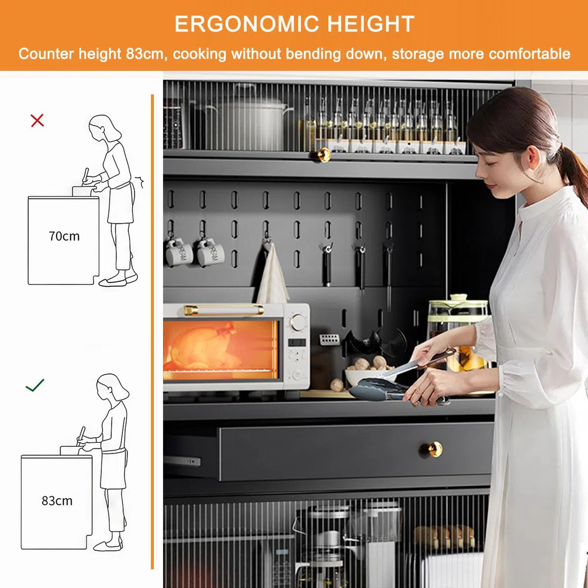 Armoire de cuisine autoportante blanche avec support pour micro-ondes, tiroirs et grand espace de rangement, 61 x 172,7 cm