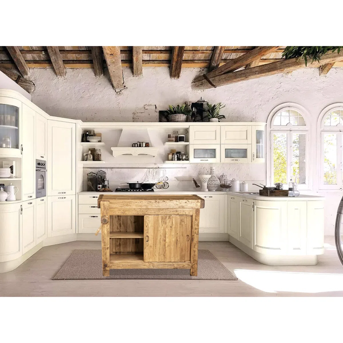 Biscottini table haute 119 x 67 x 90 cm Made in Italy | Meuble cuisine en bois massif | Établi pliant | Table haut cuisine en bois