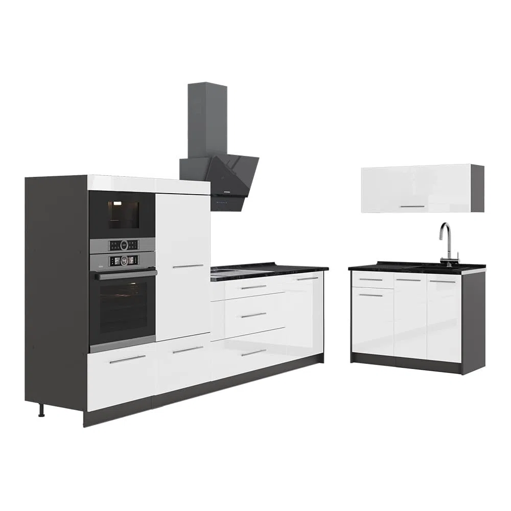 Vicco Cuisine Fame-Line, Blanc Haute Brillance/Anthracite, 380cm
