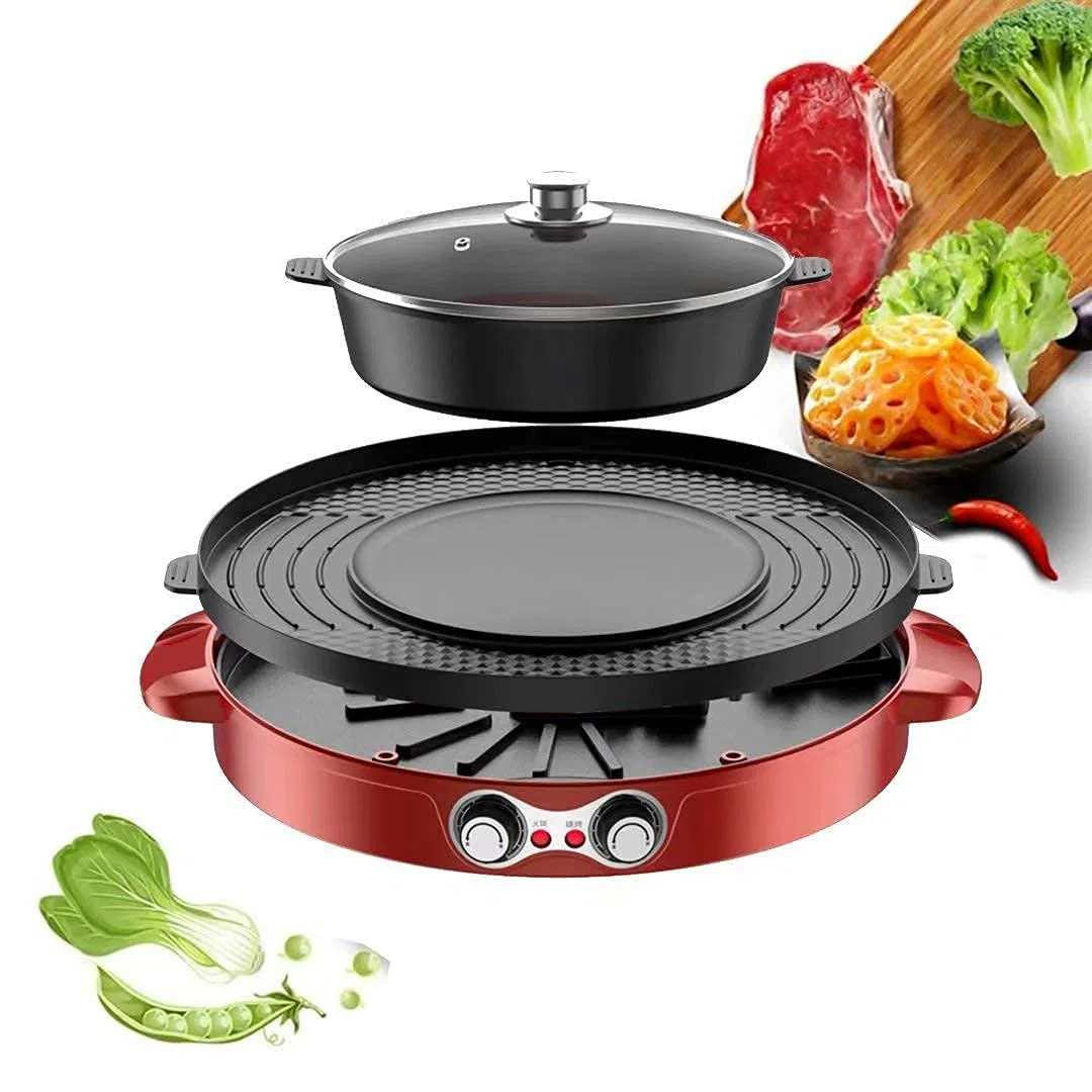 Grill électrique portable, 2-en-1 Grill électrique sans fumée, poêle antiadhésive à très grande surface, plage de température réglable de 0° à 1200° C, utilisation intérieure et extérieure Double the