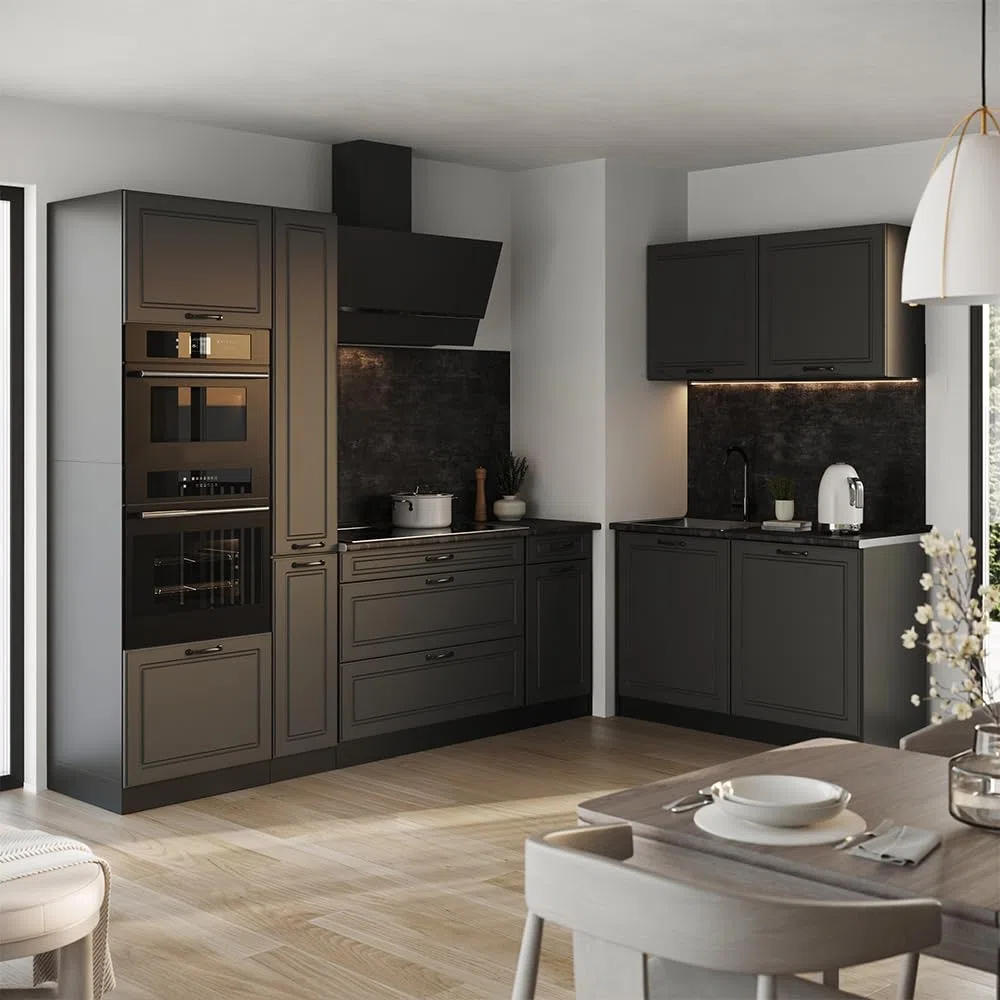 Vicco Cuisine en Angle R-Line, Anthracite Campagne/Anthracite 230 x 120 cm