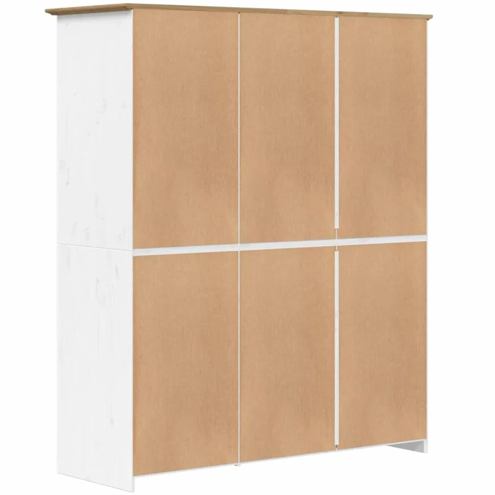 Armoire BODO - Blanc et marron - En pin massif - 146 x 53,5 x 173 cm - Avec 3 portes, poignées en métal, tringle à vêtements, étagère pour chambre à coucher et dressing