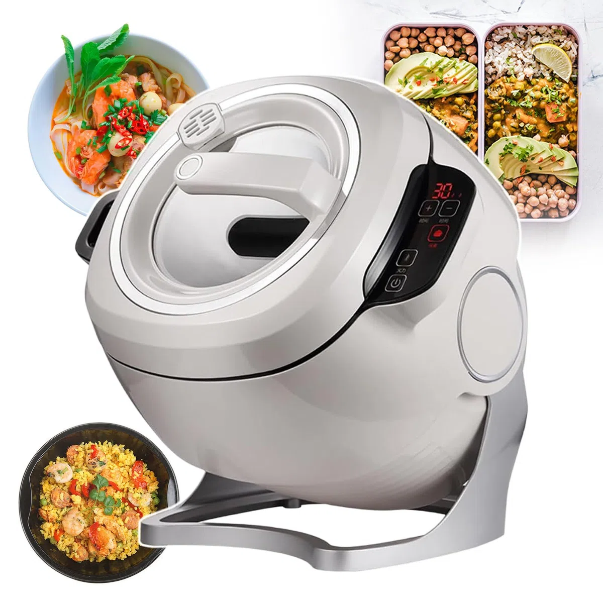 Machine de Cuisson Automatique, Robot culinaire Commercial, Machine de Cuisson de Riz paresseuse, Anti-pâte rotative à 360 ° et chauffante Tout Autour, pour Restaurant à Domicile