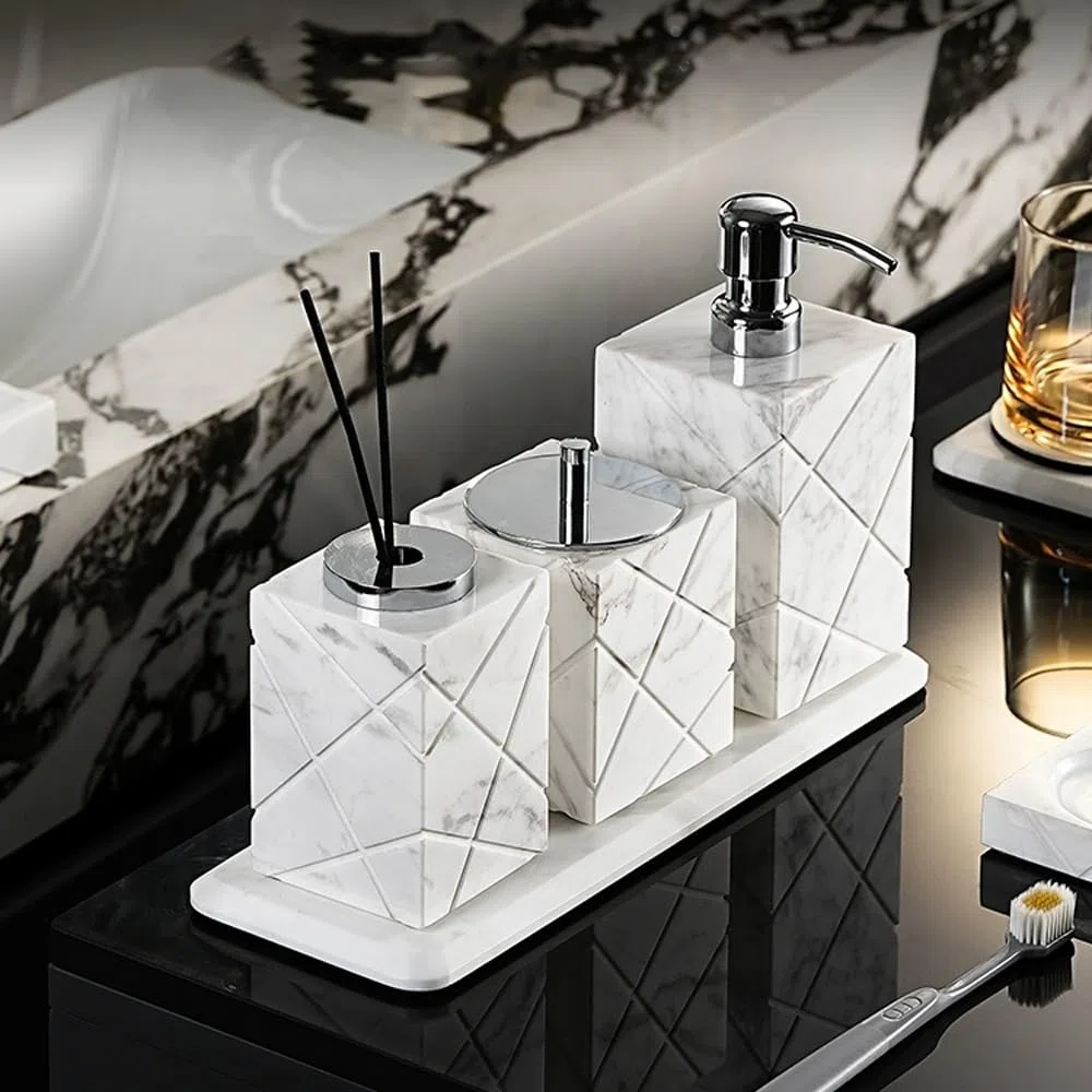 Distributeur de savon avec plateau et flacon diffuseur, distributeur de lotion, distributeur de savon pour les mains et la vaisselle pour décoration de salle de bain, accessoires de salle de