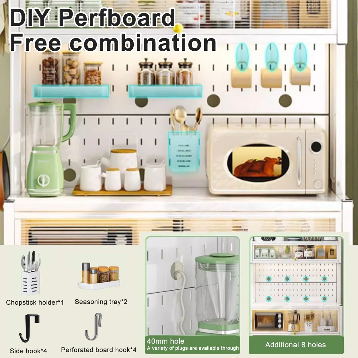 Grande armoire de rangement de cuisine – Bar à café avec portes battantes Étagère de four à micro-ondes Étagère de comptoir en métal Étagère élégante pour la maison et la cuisine (L : 102 cm / 40.6in)