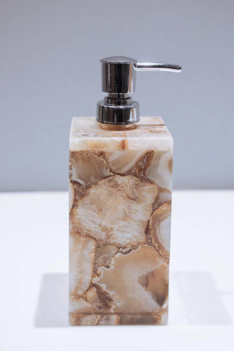 Lot de 6 supports de barre et distributeur de savon en agate époxy naturelle pour cuisine et salle de bain en marbre Vintage Art and Crafts