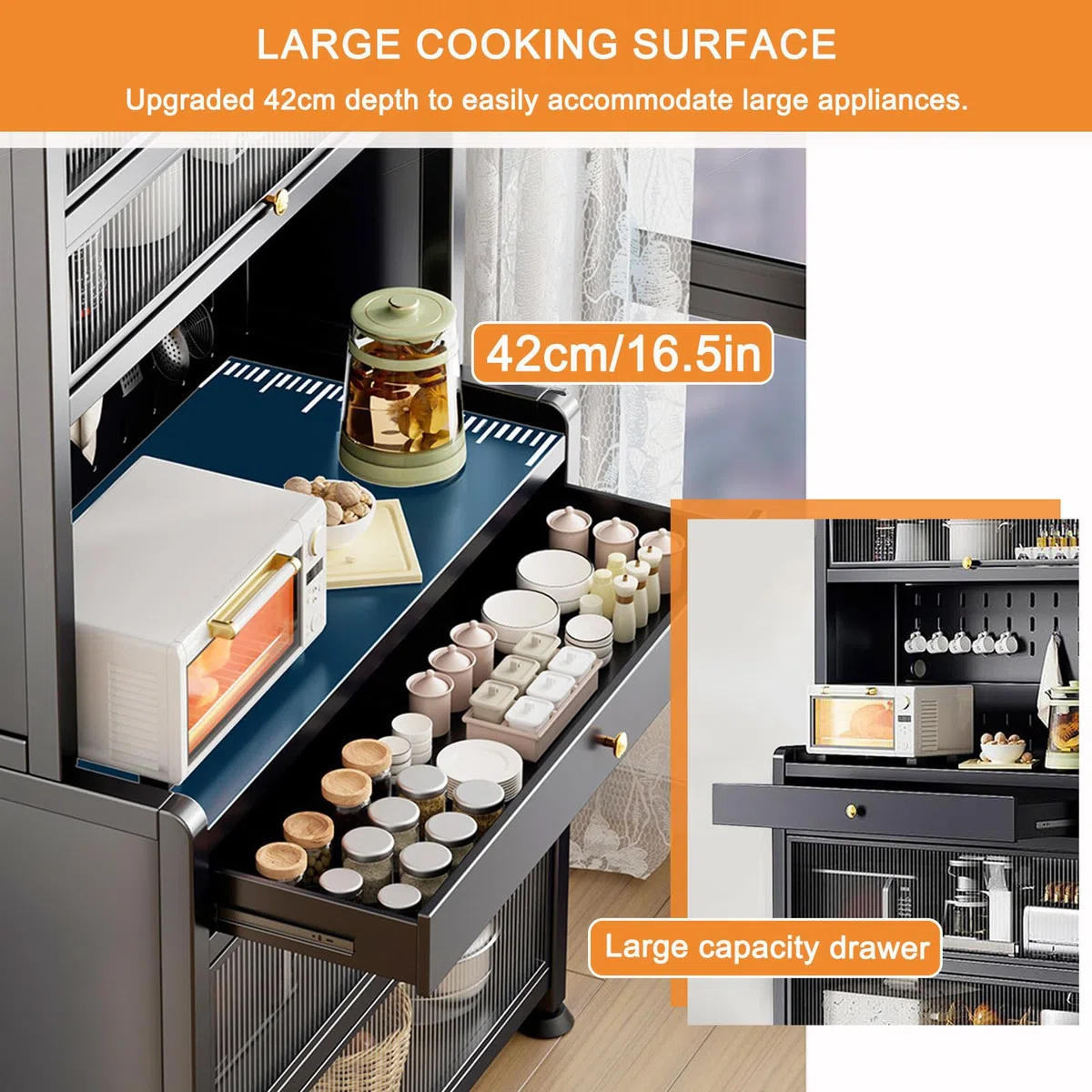 Armoire de cuisine autoportante blanche avec support pour micro-ondes, tiroirs et grand espace de rangement, 61 x 172,7 cm