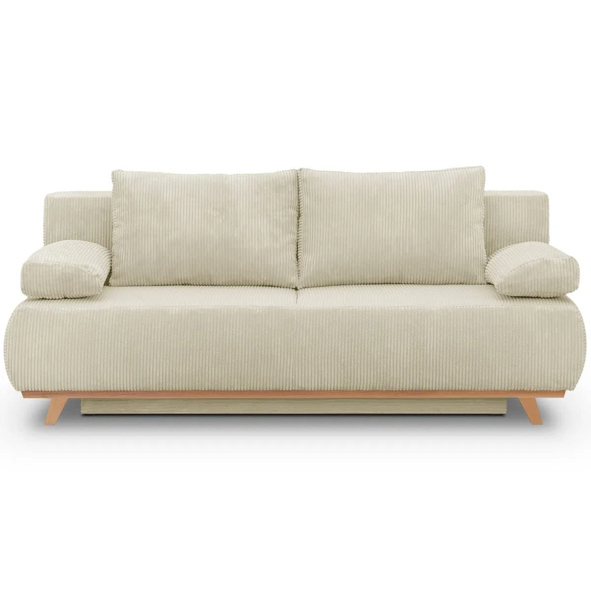 HOMIFAB Canapé Convertible 3 Places Laria Velours Côtelé Beige 191x95x83 cm Coffre Rangement