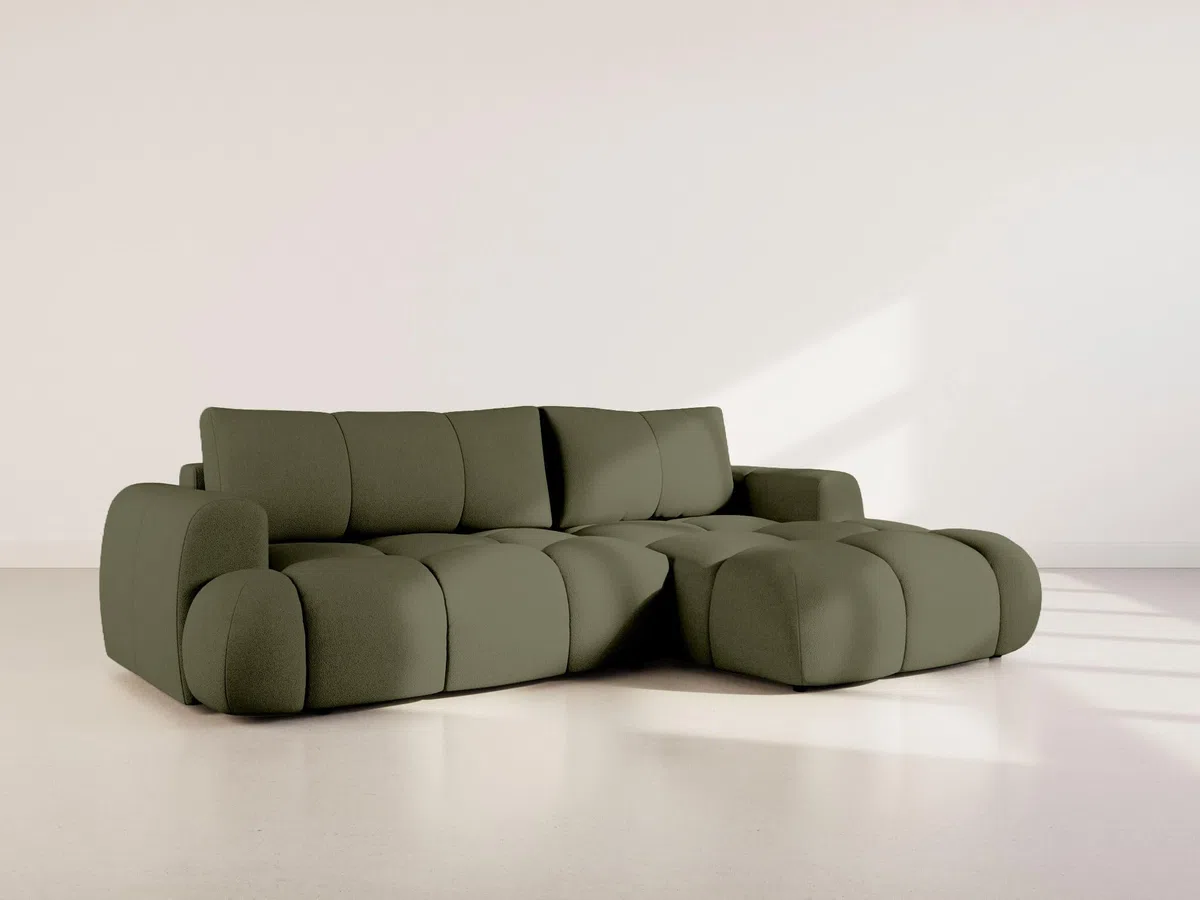 Bestmobilier - Yulin - Canapé d'angle Droit 4 Places Convertible avec Coffre en Tissu Bouclette, Vert