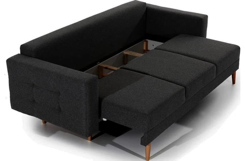 Canapé 3 Places Convertible - en Tissu de qualité Noir, ASVENA