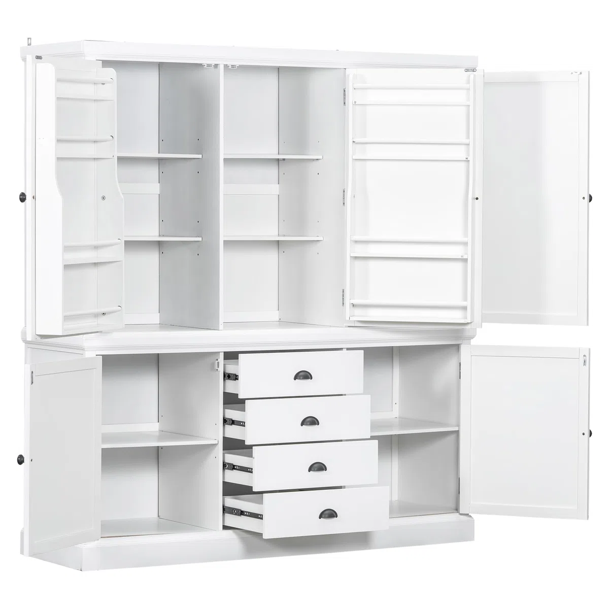 Garde-manger de cuisine en bois blanc – Meuble de rangement élégant avec 4 étagères réglables et 5 portes – Solution polyvalente pour salle à manger et cuisine