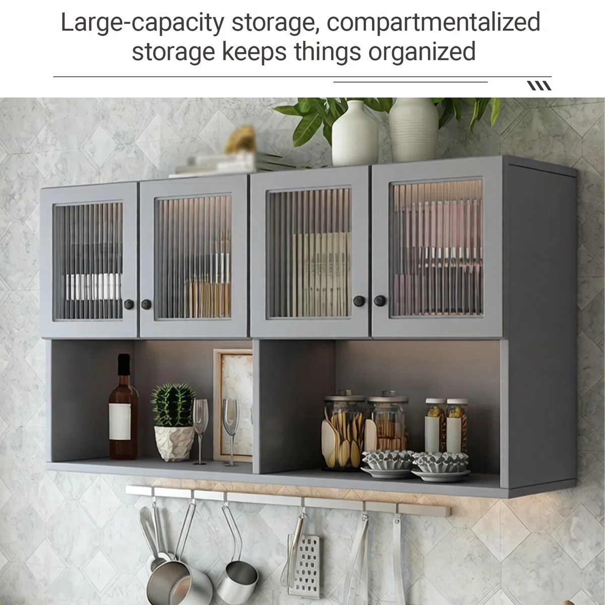 Armoire murale avec portes et étagère ouverte – Solution de rangement élégante pour salle de bain, buanderie et cuisine – Gain de place pour une utilisation efficace de la maison