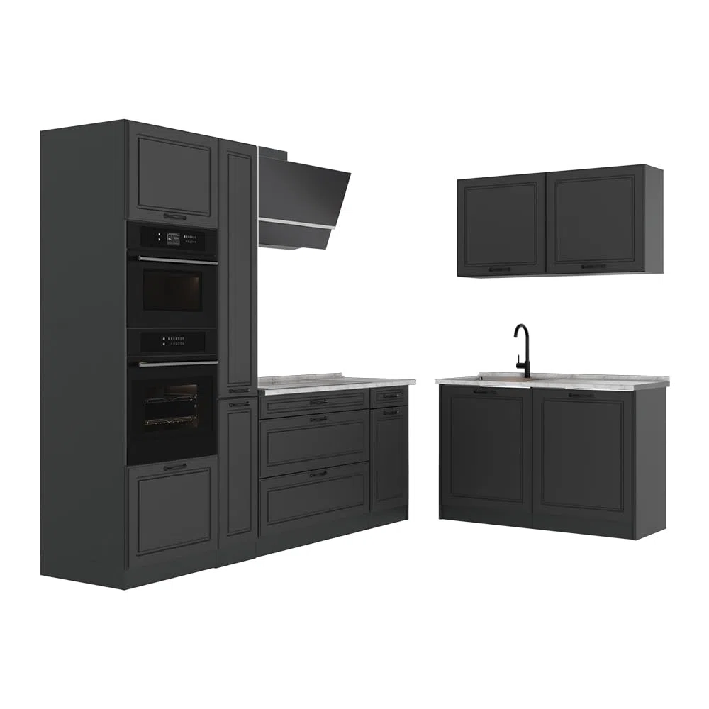 Vicco Cuisine en Angle R-Line, Anthracite Campagne/Anthracite 230 x 120 cm