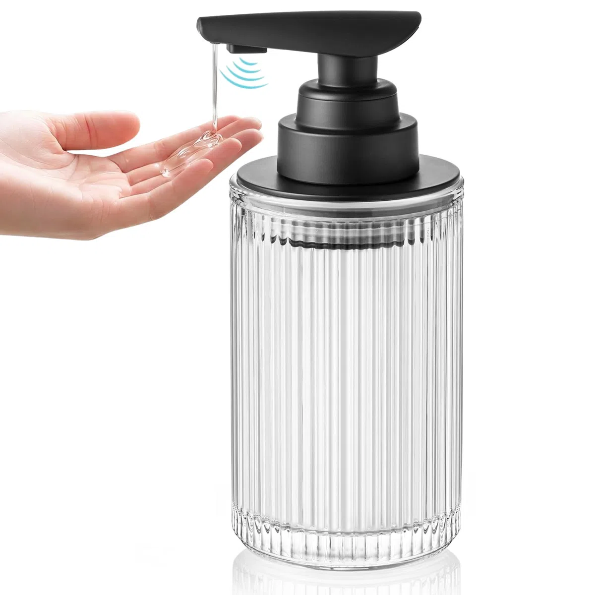 Distributeur automatique de savon liquide sans contact en verre transparent rechargeable de type C avec pompe noire mate pour savon à main et vaisselle 355 ml