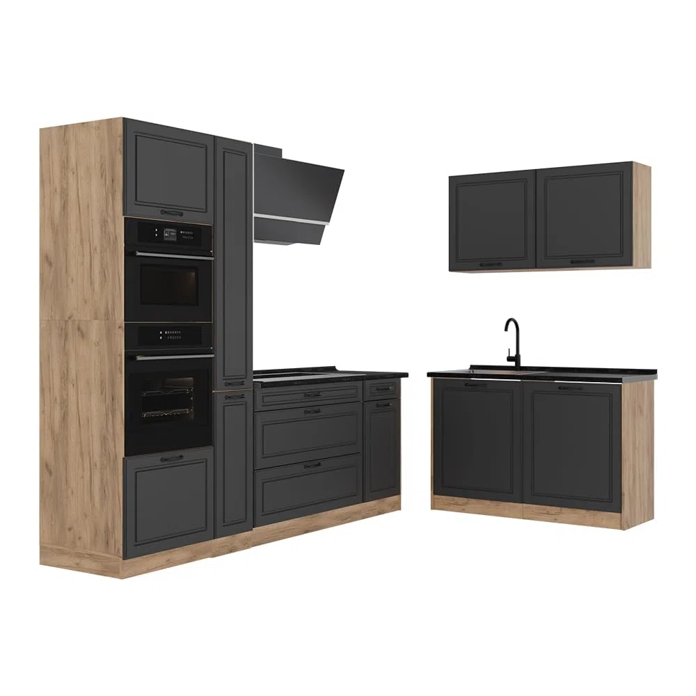Vicco Cuisine en Angle R-Line, Anthracite Campagne/Chêne doré 230 x 120 cm
