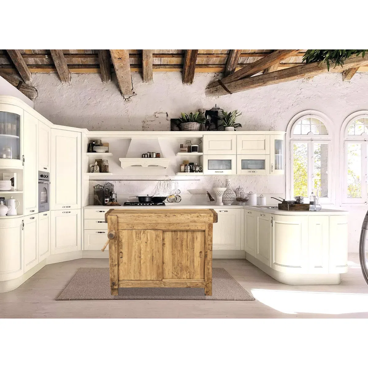Biscottini table haute 119 x 67 x 90 cm Made in Italy | Meuble cuisine en bois massif | Établi pliant | Table haut cuisine en bois