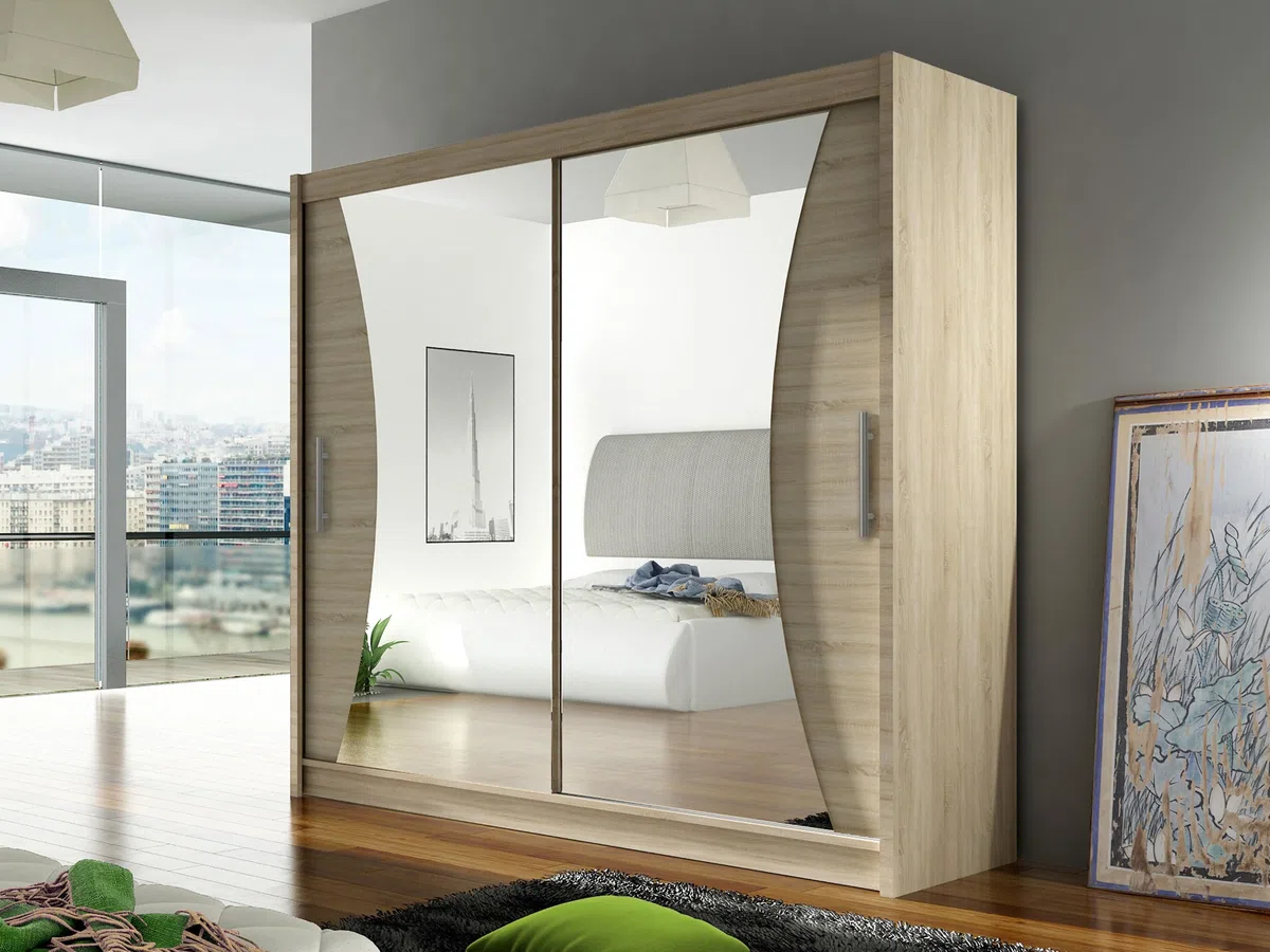 Mirjan24 London V Armoire à Portes Coulissantes 180 x 215 x 58 cm avec Miroir Armoire à Portes Flottantes Chêne Sonoma