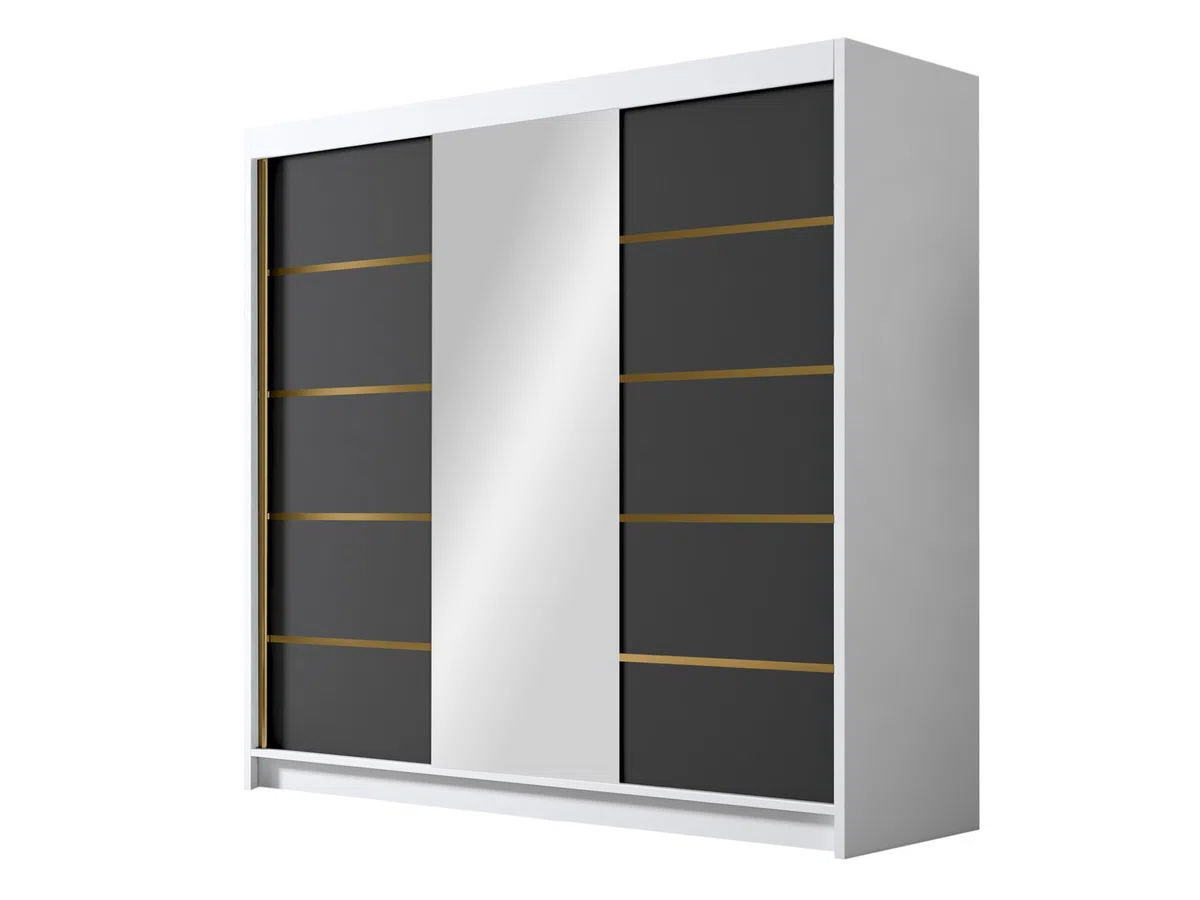 Mirjan24 Edrulaz VI - Penderie avec miroir - Armoire avec tringle à vêtements et étagères pour vêtements - 200 cm de large - Blanc/noir