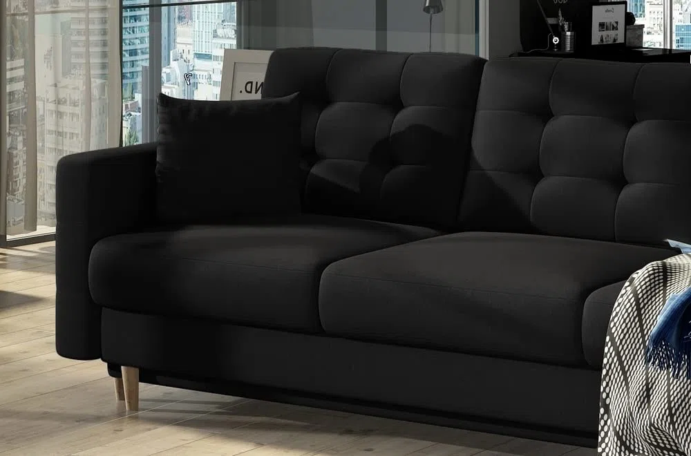 Canapé 3 Places Convertible - en Tissu de qualité Noir, ASVENA