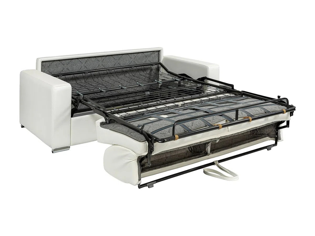 Vente-unique - Canapé 3 Places Convertible Express Cuir de Buffle Blanc - Couchage 140 cm - Matelas 18 cm - CALITO
