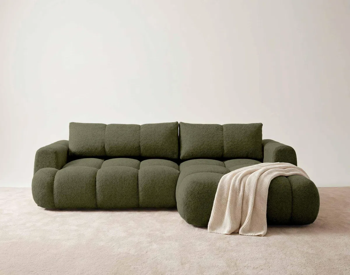 Bestmobilier - Yulin - Canapé d'angle Droit 4 Places Convertible avec Coffre en Tissu Bouclette, Vert