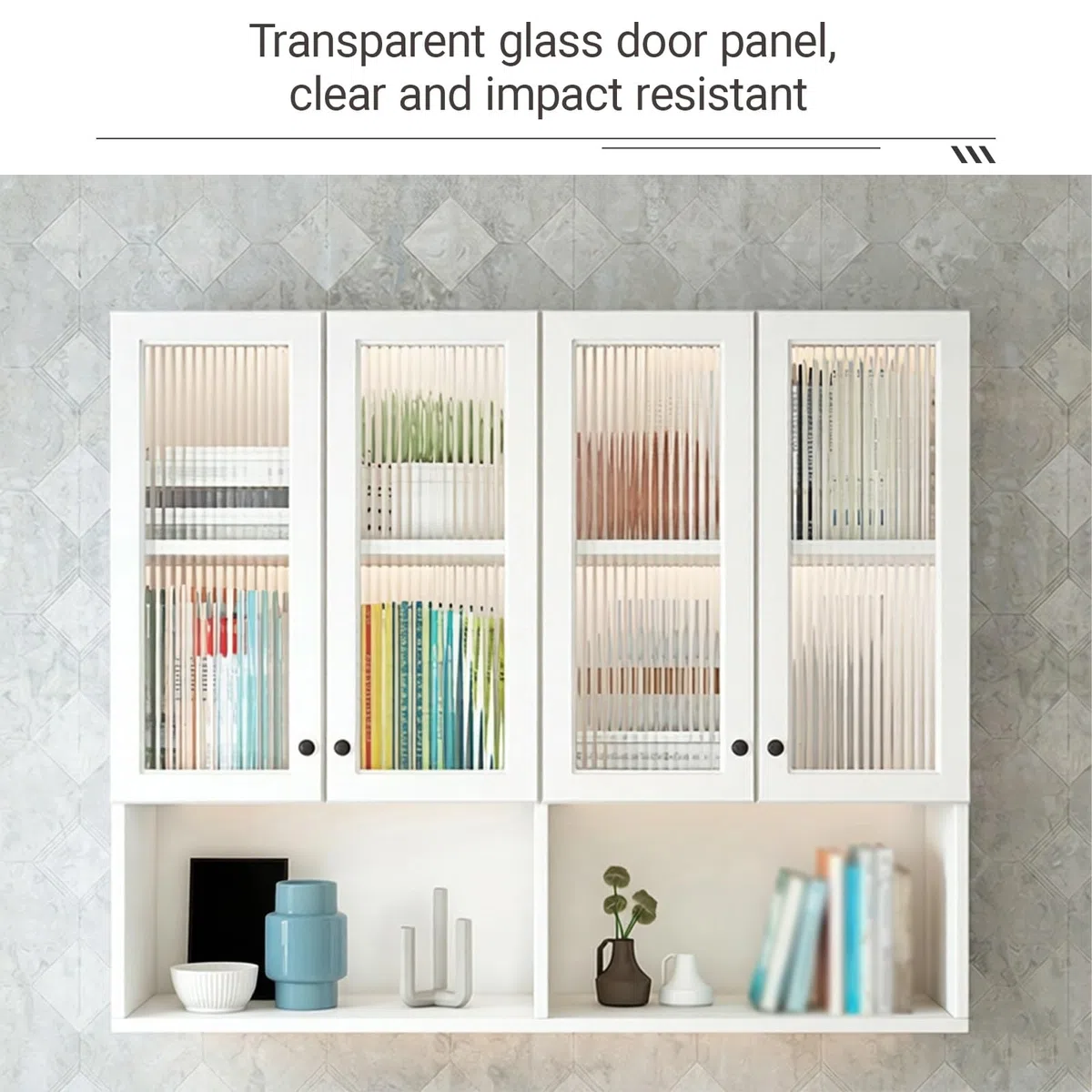 Armoire murale avec portes et étagère ouverte – Solution de rangement élégante pour salle de bain, buanderie et cuisine – Gain de place pour une utilisation efficace de la maison