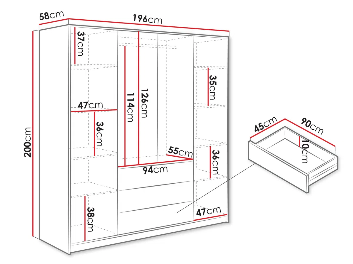 Mirjan24 Armoire à portes battantes Bado Lux 4D avec miroir (chêne Wotan
