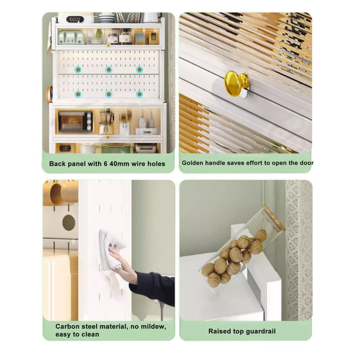 Grande armoire de rangement de cuisine – Bar à café avec portes battantes Étagère de four à micro-ondes Étagère de comptoir en métal Étagère élégante pour la maison et la cuisine (L : 102 cm / 40.6in)